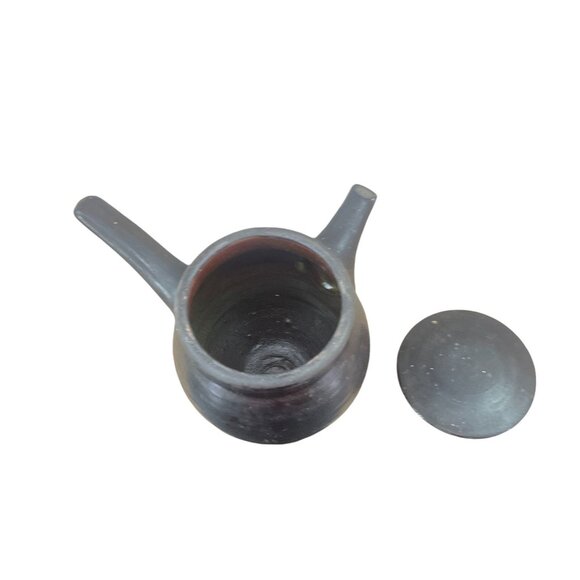 Japanese Antique Black Pottery Clay Teapot With Lid and Dual Spouts - Picture 4 of 6